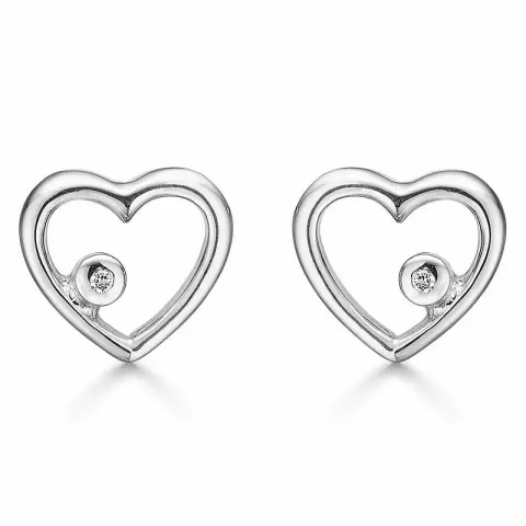 Støvring Design hjerte øredobber i rodinert sølv hvit diamant