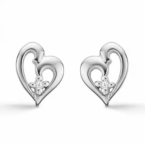 Støvring Design hjerte diamant øredobber i rodinert sølv hvit diamant