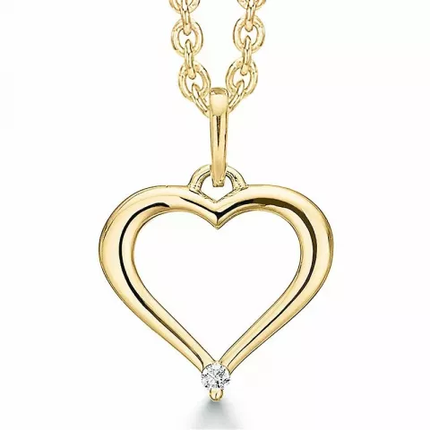 Støvring Design hjerte diamant anheng i 14 karat gull med Forgylt sølv halskjede hvit diamant