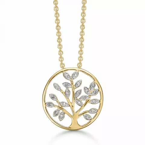 Støvring Design livets tre halskjede med anheng i 14 karat gull med Forgylt sølv halskjede hvit diamant