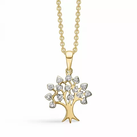 Støvring Design livets tre halskjede med anheng i 14 karat gull hvit diamant