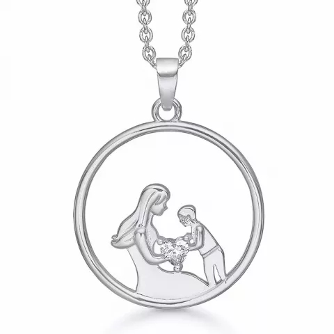 Støvring Design mor og barn zirkon anheng med halskjede i rodinert sølv hvit zirkon