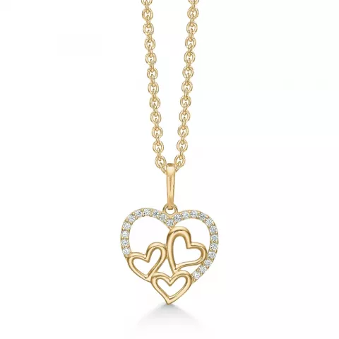 Støvring Design hjerte halskjede med anheng i 14 karat gull med Forgylt sølv halskjede hvit zirkon
