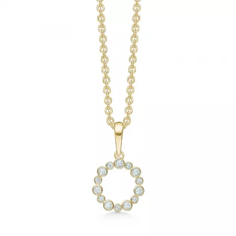 Støvring Design sirkel halskjede med anheng i 14 karat gull med Forgylt sølv halskjede hvit zirkon