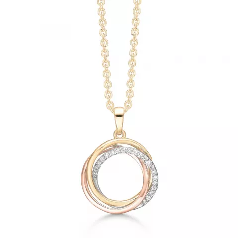 Støvring Design sirkel halskjede i 14 karat gull med rosagull med sølv med forgylt sølv hvit zirkon