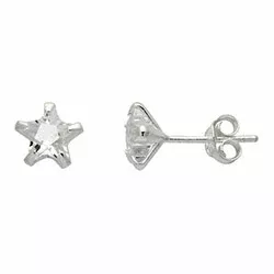 7 mm Støvring Design stjerne øredobber i sølv hvite zirkoner
