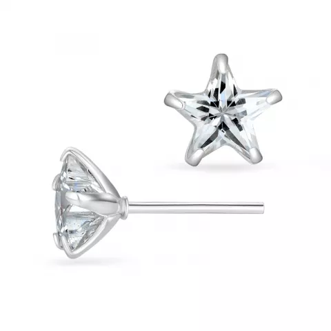 8 mm Støvring Design stjerne øredobber i sølv hvite zirkoner