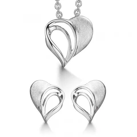 Støvring Design hjerte smykke sett i rodinert sølv