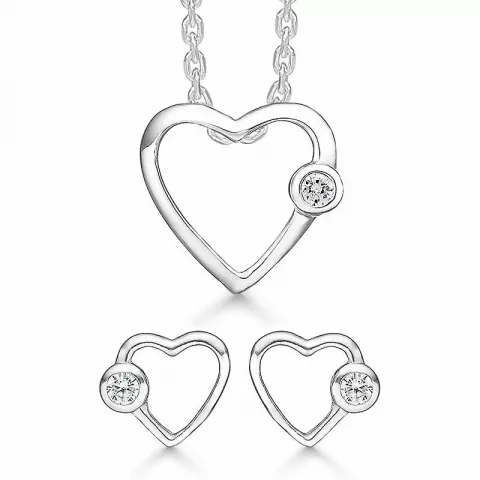 Støvring Design hjerte smykke sett i sølv hvite zirkoner
