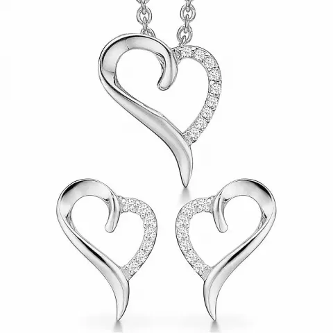 Støvring Design hjerte smykke sett i sølv hvit zirkon