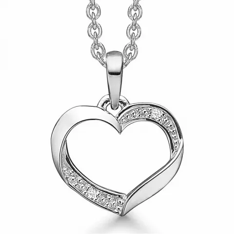 Støvring design hjerte halskjede med anheng i 14 karat hvitt gull hvite diamanter