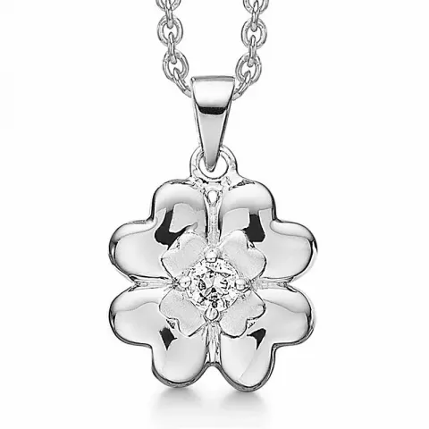 Støvring Design blomst anheng med kjede i sølv hvit zirkon