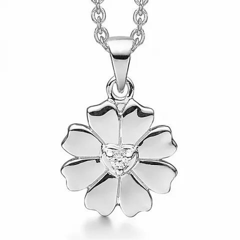 Elegant Støvring Design blomst halskjede med anheng i sølv hvit zirkon