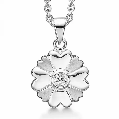 Støvring Design blomst anheng med kjede i sølv hvit zirkon