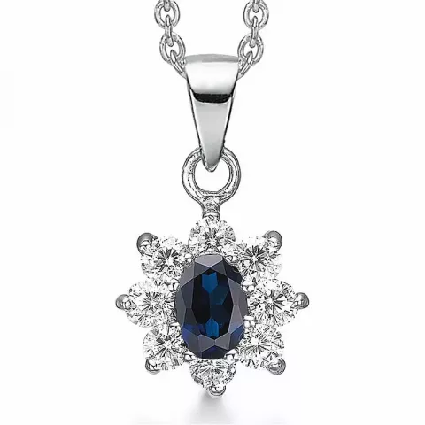 Elegant Støvring Design halskjede med anheng i sølv hvit zirkon blå syntetisk safir