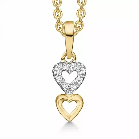 Støvring Design hjerte halskjede med anheng i 8 karat med Forgylt sølv halskjede hvit zirkon