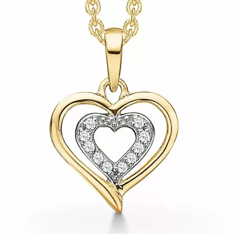 Elegant Støvring Design hjerte halskjede med anheng i 14 karat gull med Forgylt sølv halskjede hvit zirkon