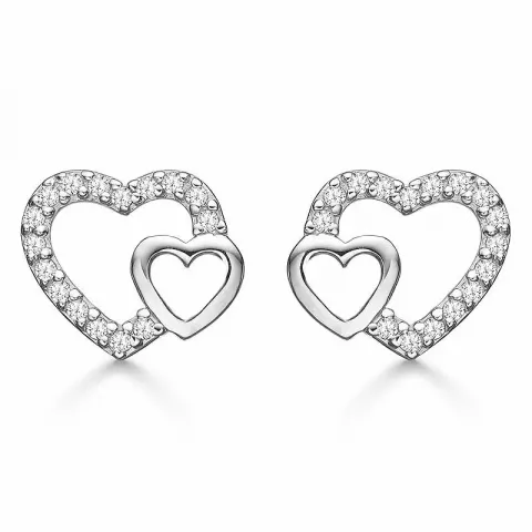 dobbelt Støvring Design hjerte øredobber i sølv hvit zirkon