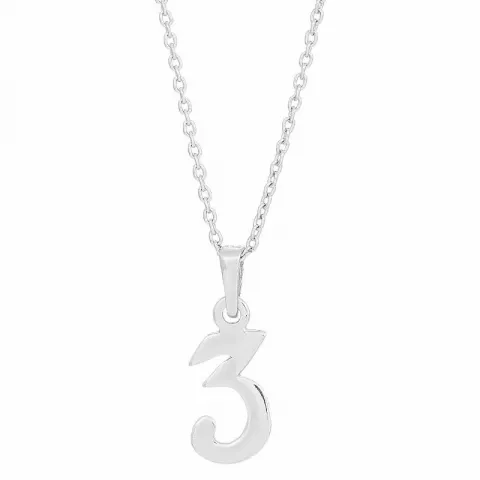 Blank Siersbøl tallet 3 anheng med halskjede i sølv