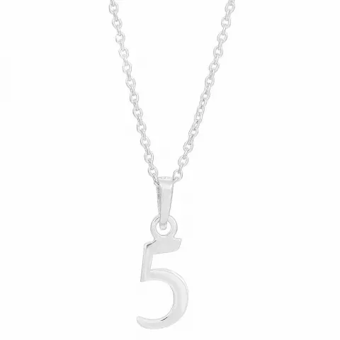 Siersbøl tallet 5 anheng med halskjede i sølv