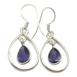 Dråpeformet lilla øredobber i sølv