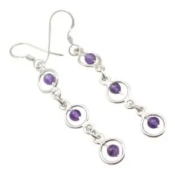 Lange ametyst sølvøredobb i sølv