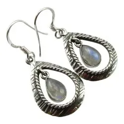 Dråpeformet månestein sølvøredobb i oksidert sterlingsølv