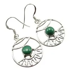 runde grønn øredobber i sølv