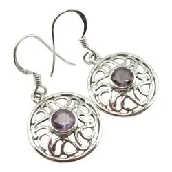 runde ametyst øredobber i sølv