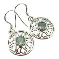 runde grønn øredobber i sølv