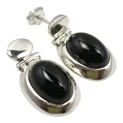 Store ovale onyks ørestikker i sølv