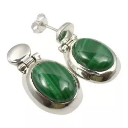 ovale grønn ørestikker i sølv