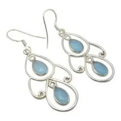 Store dråpe blå øredobber i sølv