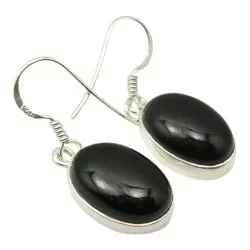 ovale svart onyks øredobber i sølv