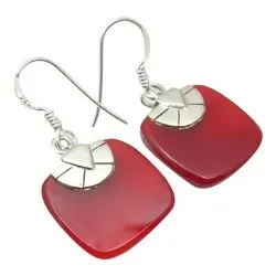 firkantet rød øredobber i oksidert sterlingsølv