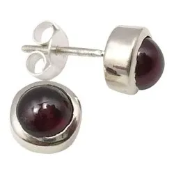 runde rød granat ørestikker i sølv