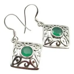 firkantet grønn onyks øredobber i sølv