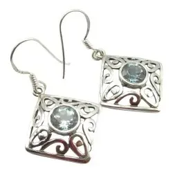 firkantet blå topas øredobber i sølv