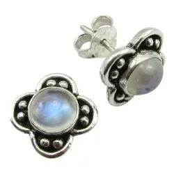 Blomst ørestikker i oksidert sterlingsølv