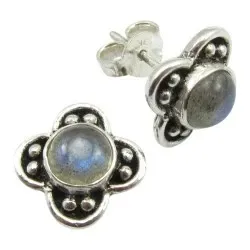 Blomst øredobber i oksidert sterlingsølv