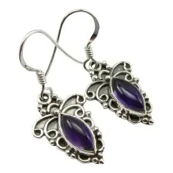 Ametyst øredobber i oksidert sterlingsølv
