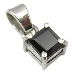 Firkantet onyks anheng i sølv