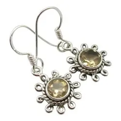 Gul citrin øredobber i oksidert sterlingsølv