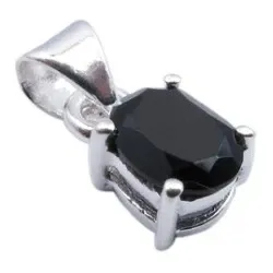 Ovalt onyks anheng i sølv