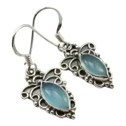 Blå øredobber i oksidert sterlingsølv