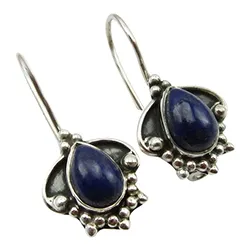 Blå lapis lazuli øredobber i oksidert sterlingsølv