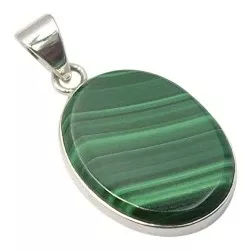 Ovalt grønn anheng i sølv