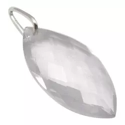 Ovalt hvit krystall anheng i sølv