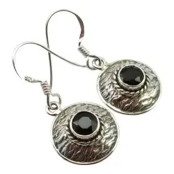Runde svart onyks øredobber i oksidert sterlingsølv