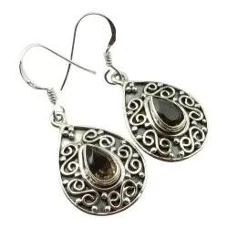 Dråpeformet brune øredobber i sølv